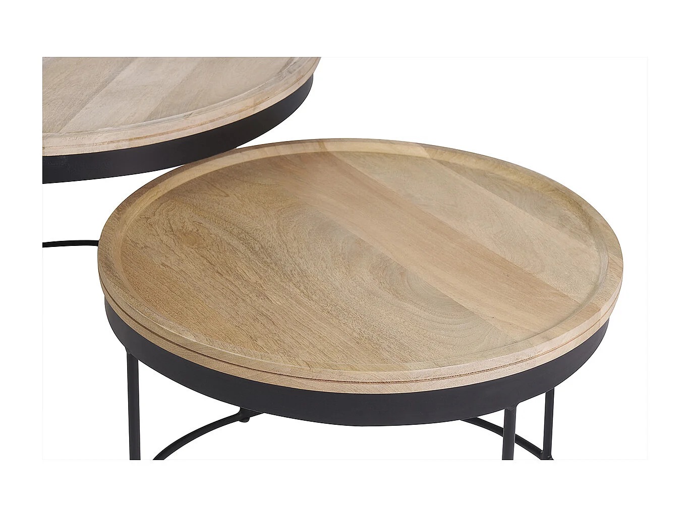 Tables basses gigognes rondes bois manguier massif et métal noir (lot de 2) LEDGE