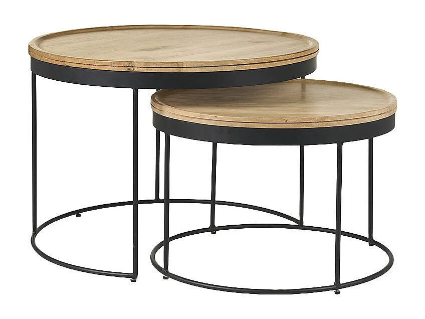 Verschachtelungs-Couchtische aus massivem Mangoholz und Metall LEDGE