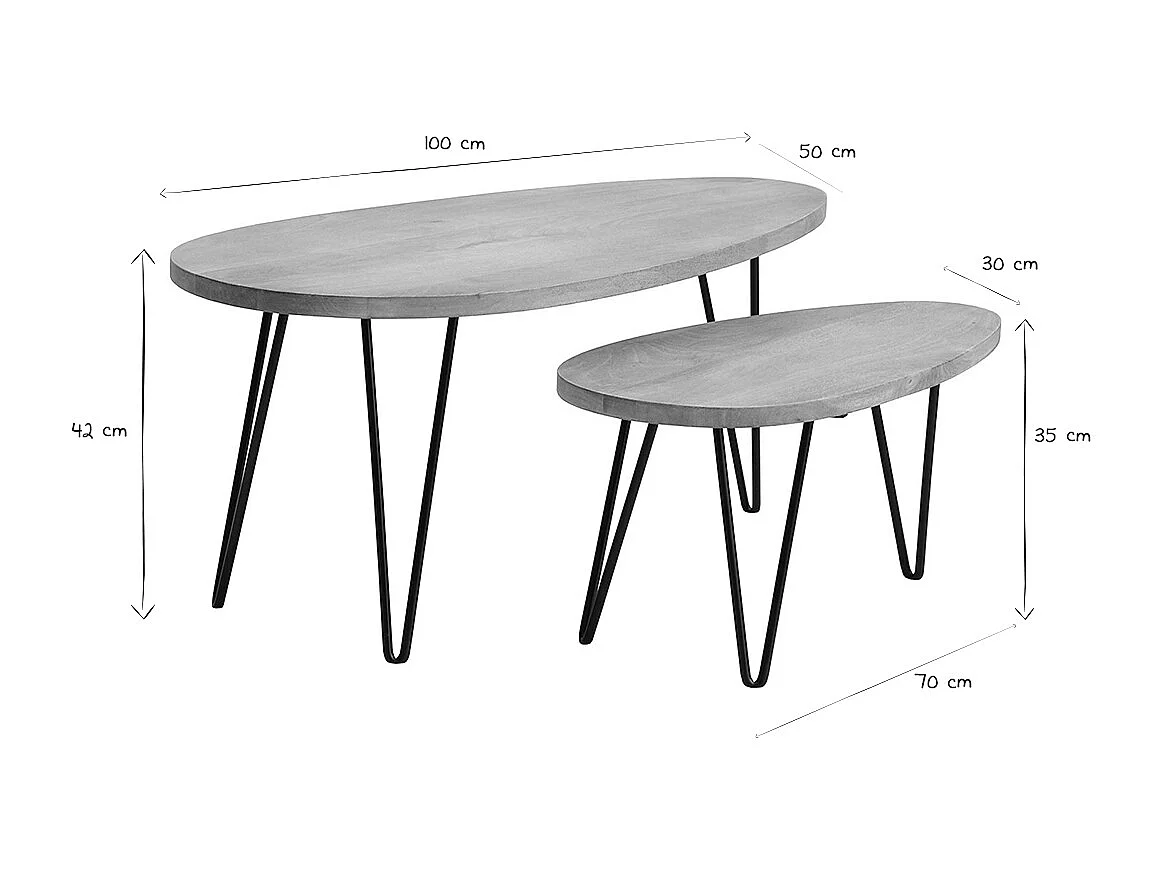 Tables basses gigognes bois manguier massif et métal noir (lot de 2) VIBES
