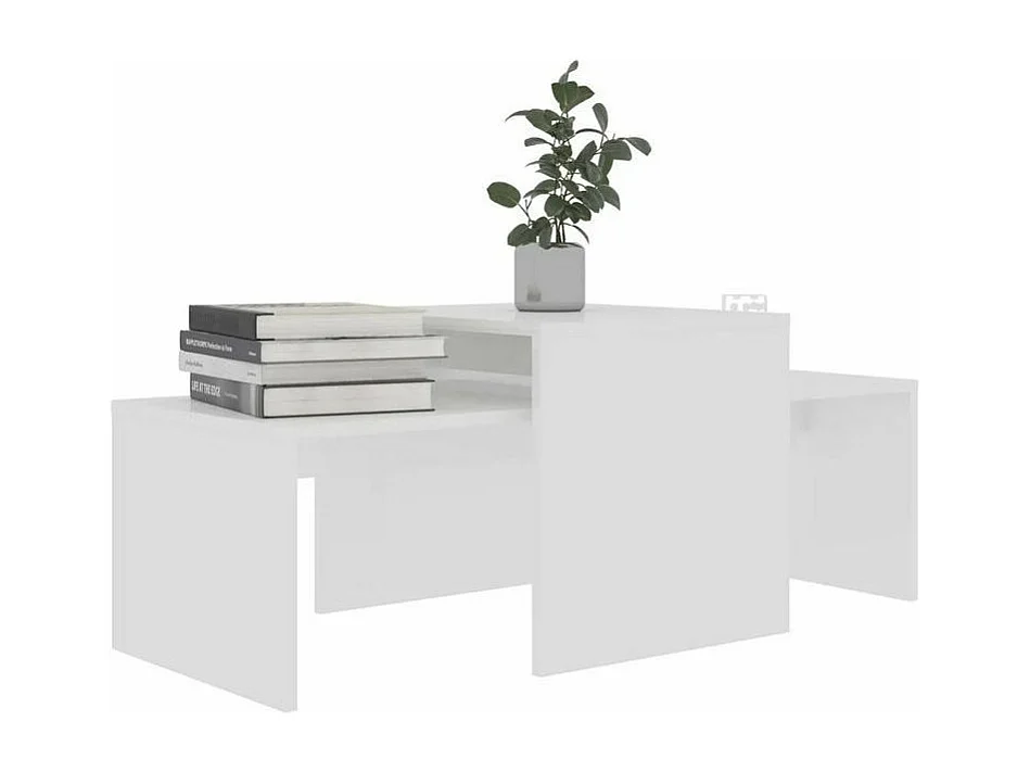 Set de 2 tables basses gigognes bois blanc brillant Folet 100cm