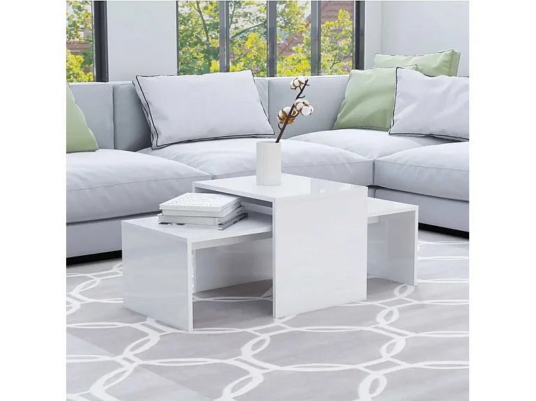 Set de 2 tables basses gigognes bois blanc brillant Folet 100cm