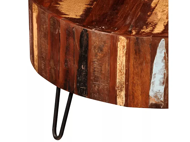 Table basse ronde bois massif foncé recyclé et métal noir Inah