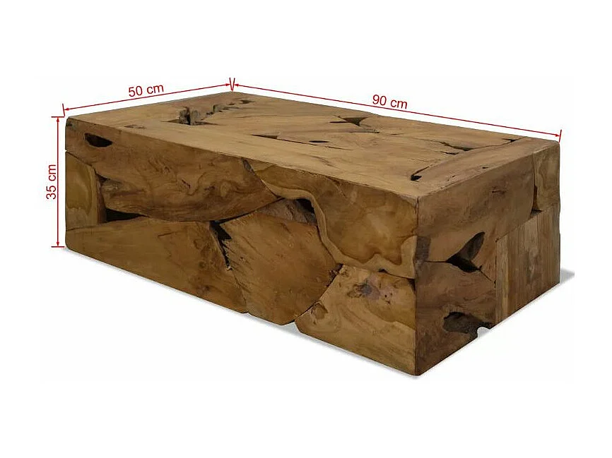 Table basse rectangulaire teck massif foncé Kyral