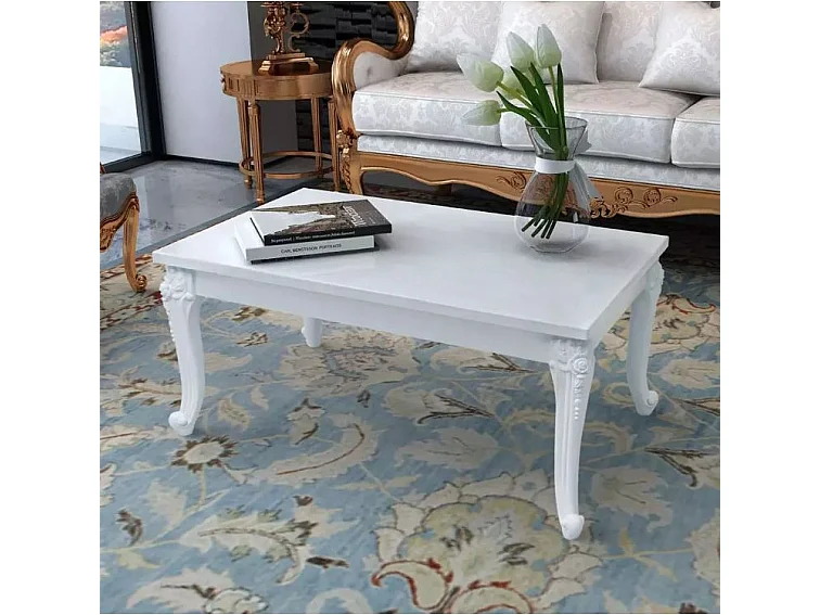 Table basse rectangulaire bois blanc laqué et pieds plastique Mento L 100