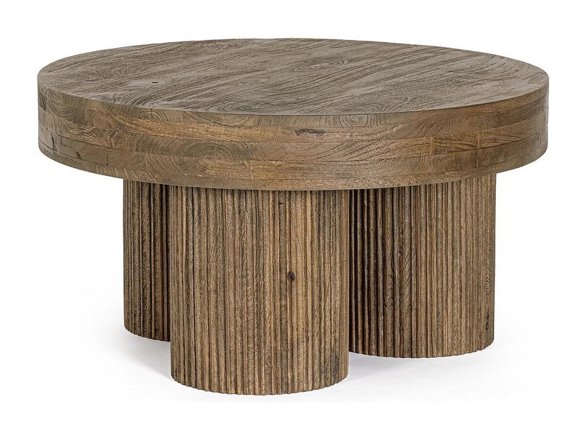 Table basse ronde en bois massif Bozar 75cm-Marron