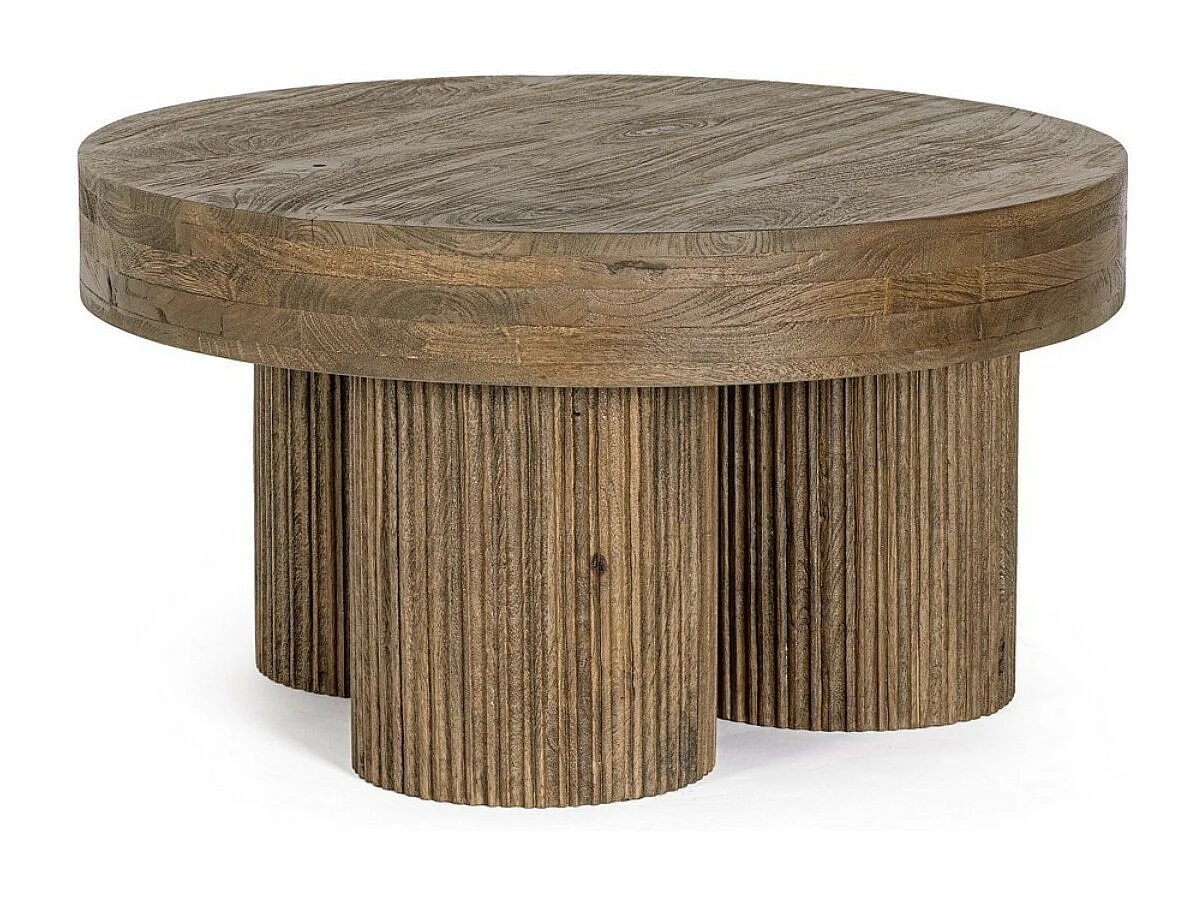 Table basse ronde en bois massif Bozar 75cm-Marron
