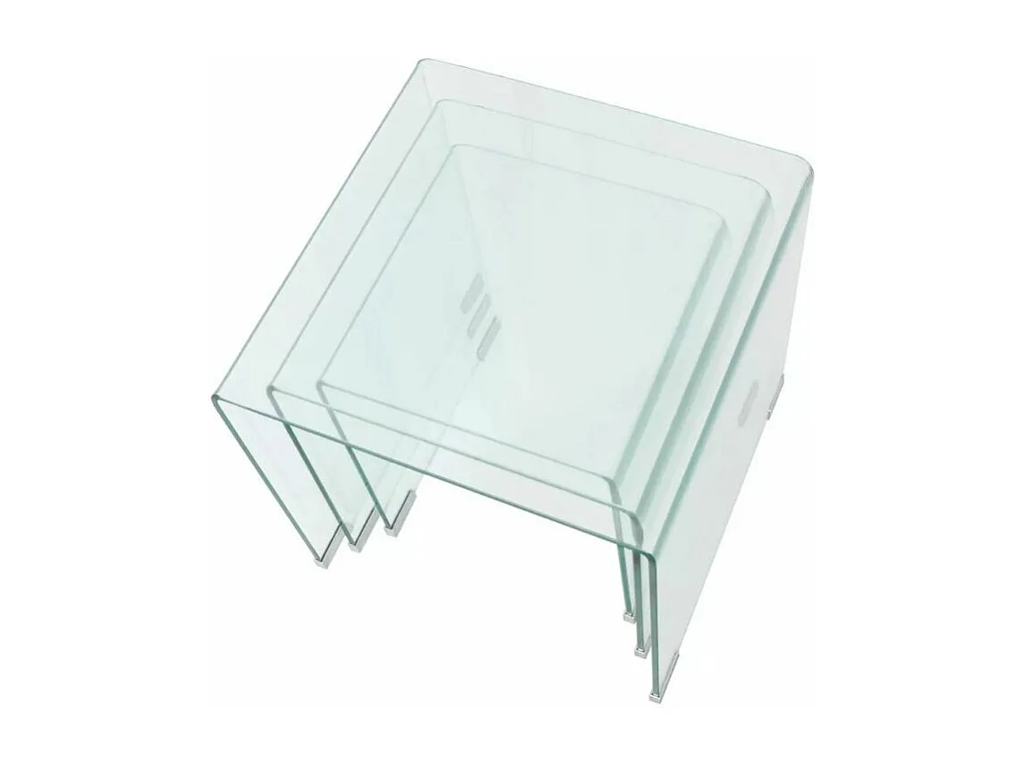 Table basse carrée verre trempé transparent Niu - Lot de 3