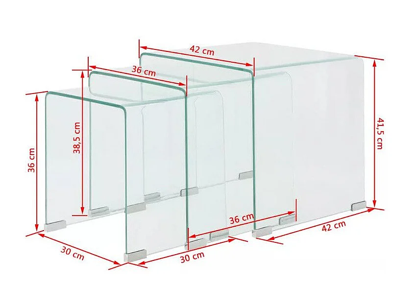Table basse carrée verre trempé transparent Niu - Lot de 3
