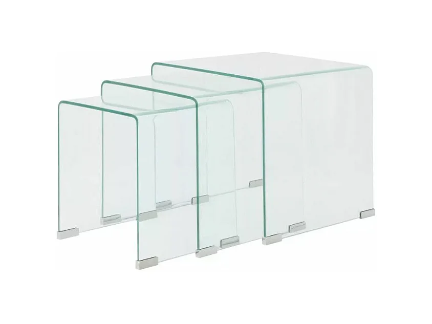 Table basse carrée verre trempé transparent Niu - Lot de 3