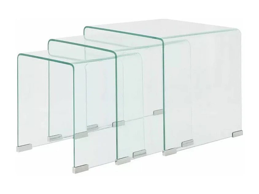 Table basse carrée verre trempé transparent Niu - Lot de 3