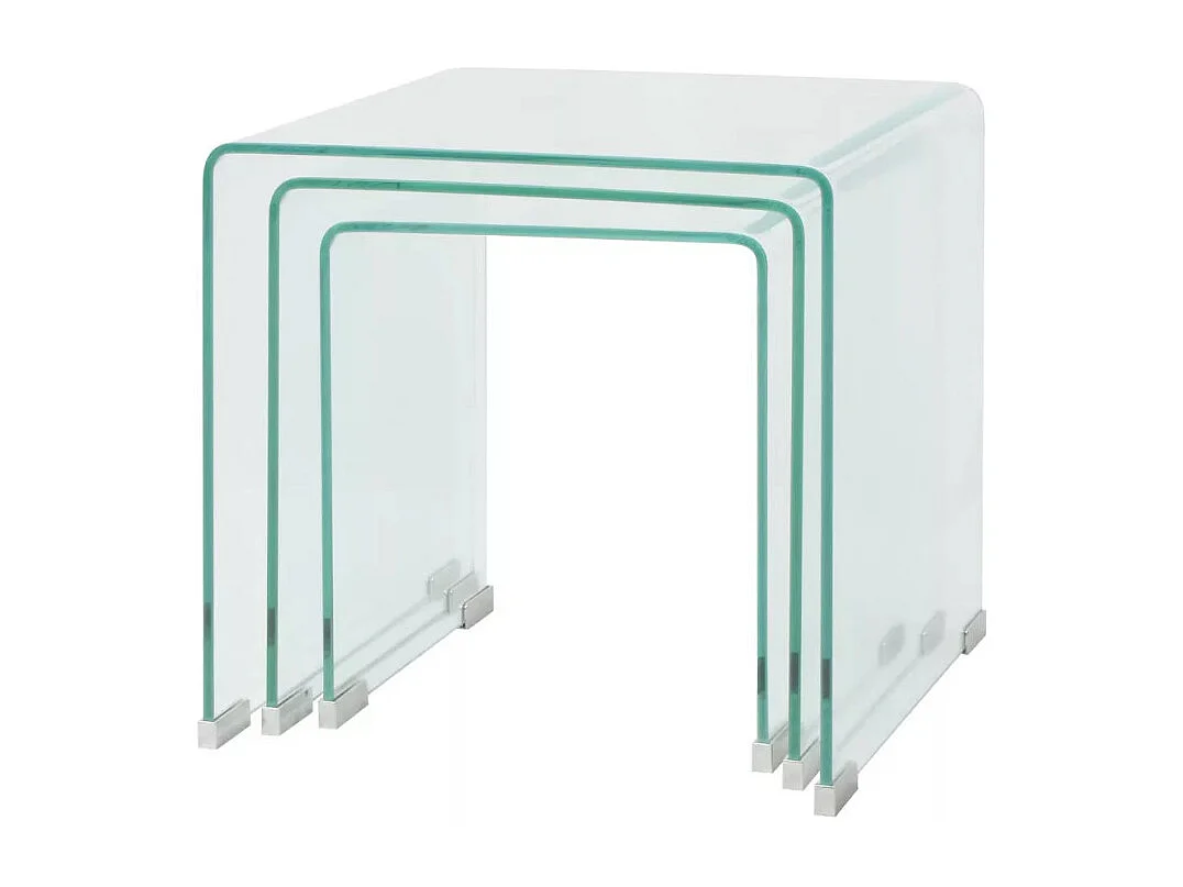 Table basse carrée verre trempé transparent Niu - Lot de 3