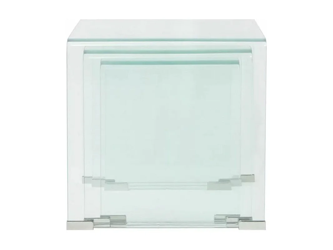 Table basse carrée verre trempé transparent Niu - Lot de 3