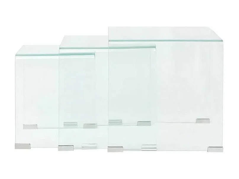 Table basse carrée verre trempé transparent Niu - Lot de 3