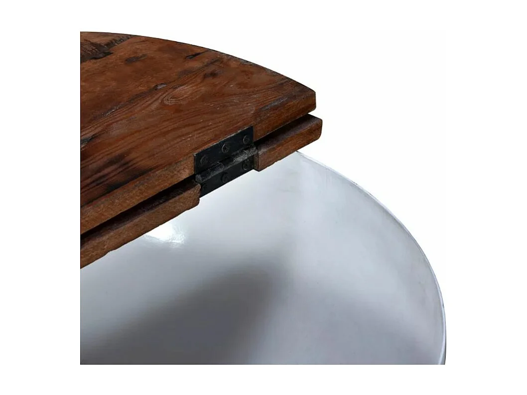 Table basse ronde bois foncé recyclé et métal blanc Leh