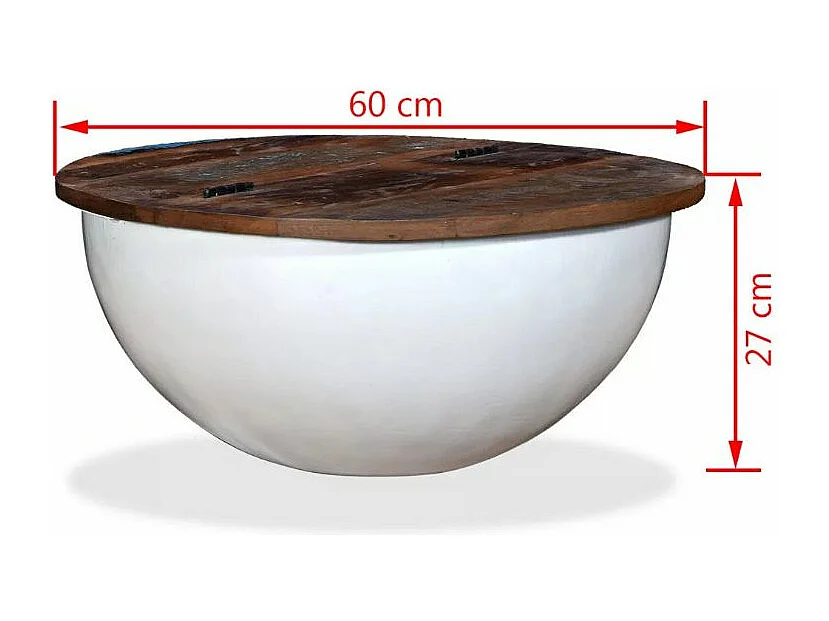 Table basse ronde bois foncé recyclé et métal blanc Leh