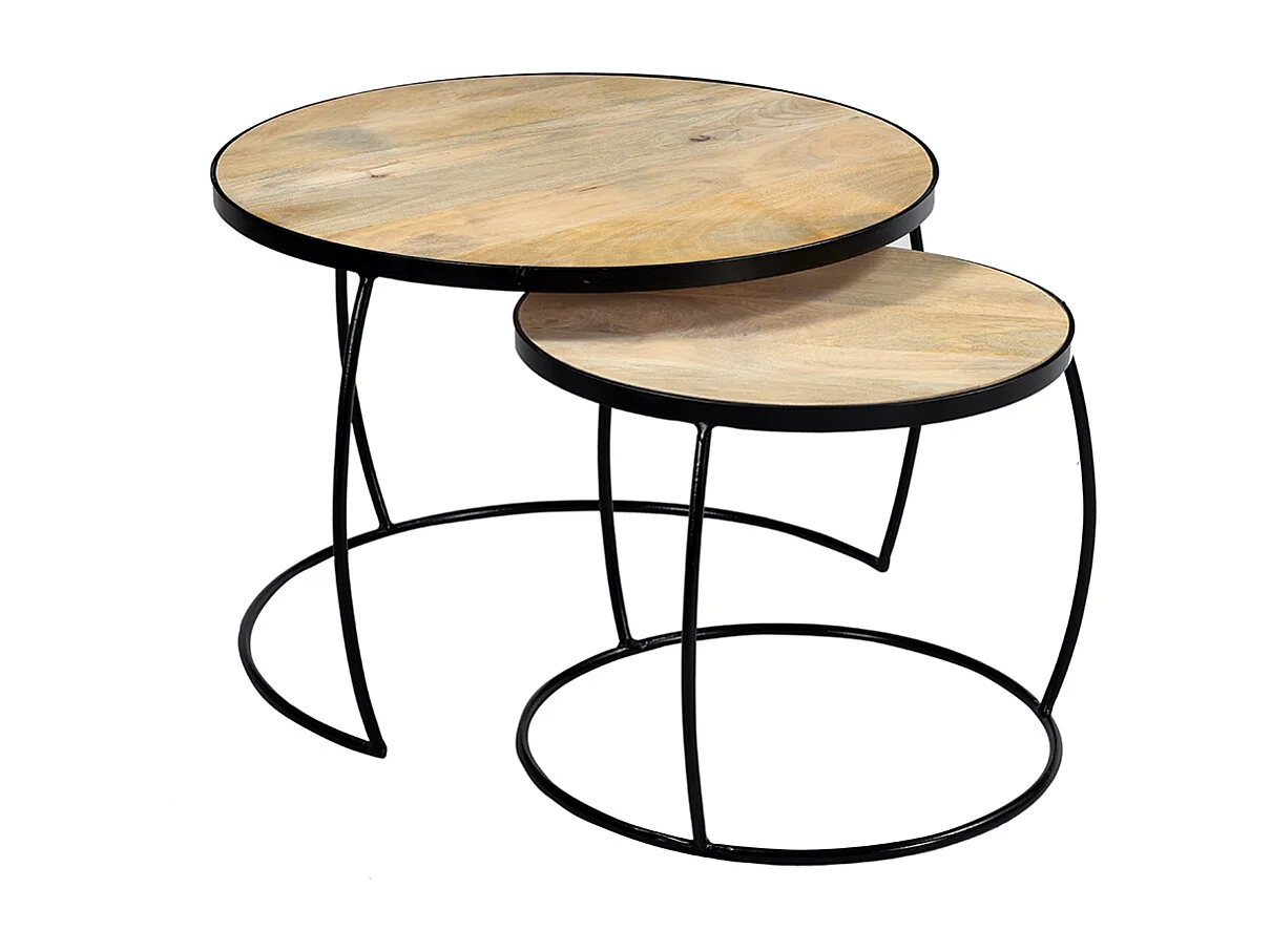 Tables basses gigognes rondes bois manguier massif (lot de 2) BARREL
