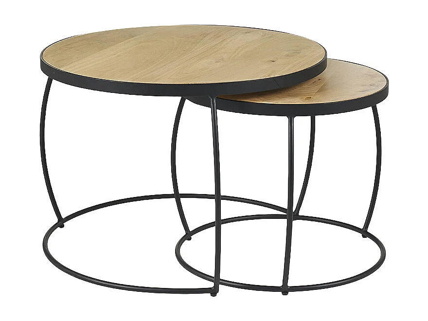 Tables basses gigognes rondes bois manguier massif (lot de 2) BARREL