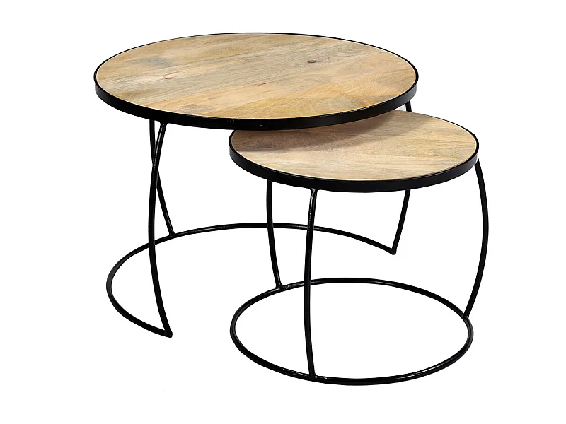 Tables basses gigognes rondes bois manguier massif (lot de 2) BARREL