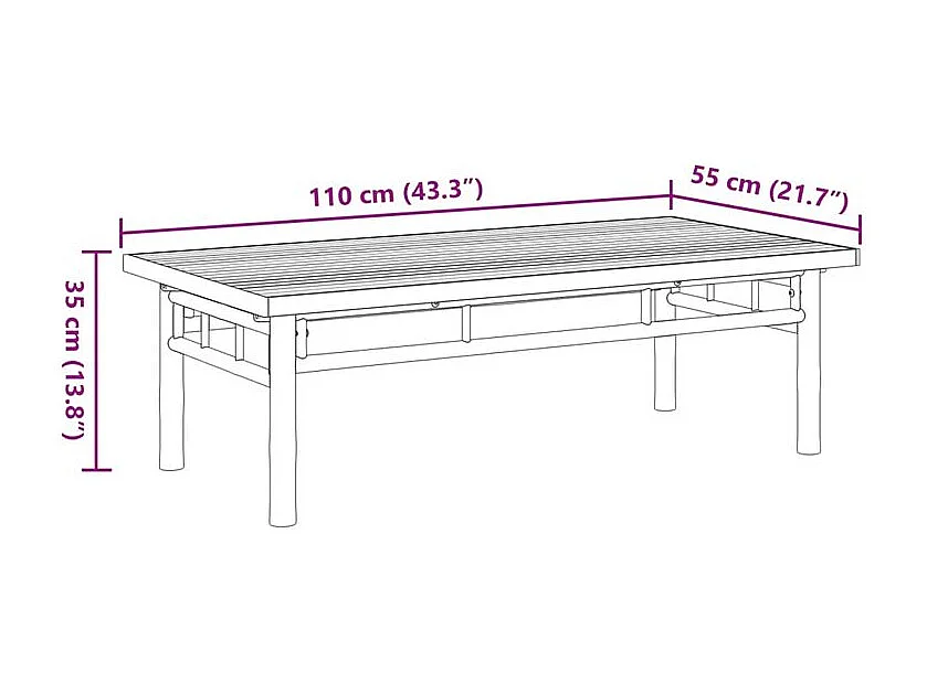 Table basse 110x55x35 bambou