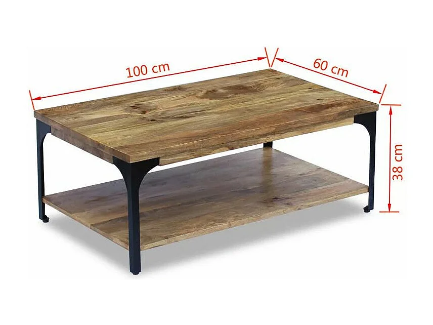 Table basse rectangulaire manguier massif foncé et pieds métal noir Induka