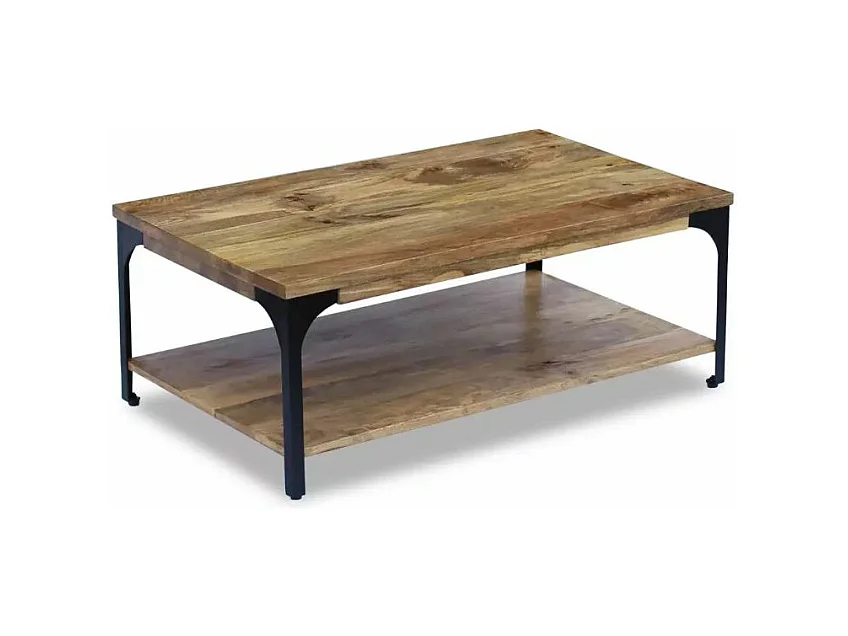 Table basse rectangulaire manguier massif foncé et pieds métal noir Induka