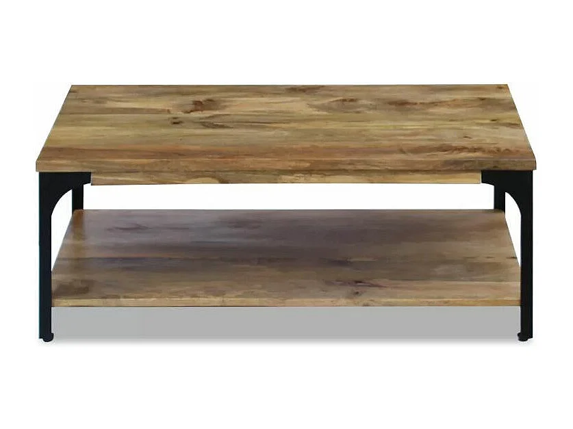 Table basse rectangulaire manguier massif foncé et pieds métal noir Induka