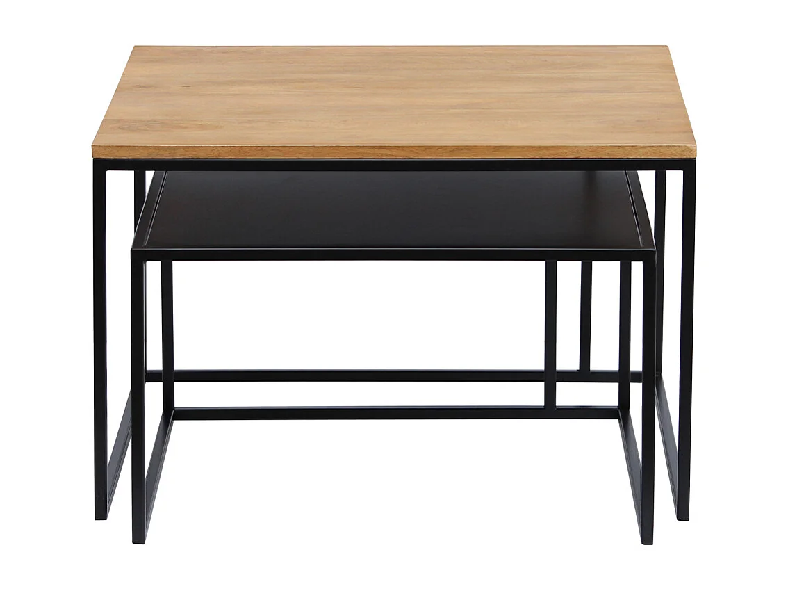 Tables basses gigognes carrées bois manguier massif et métal noir (lot de 2) TAHL