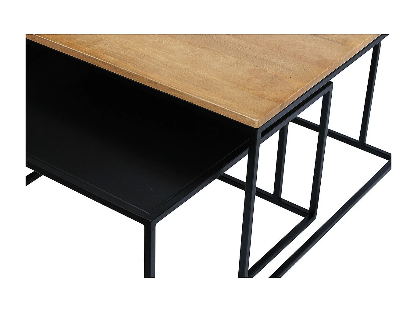Tables basses gigognes carrées bois manguier massif et métal noir (lot de 2) TAHL