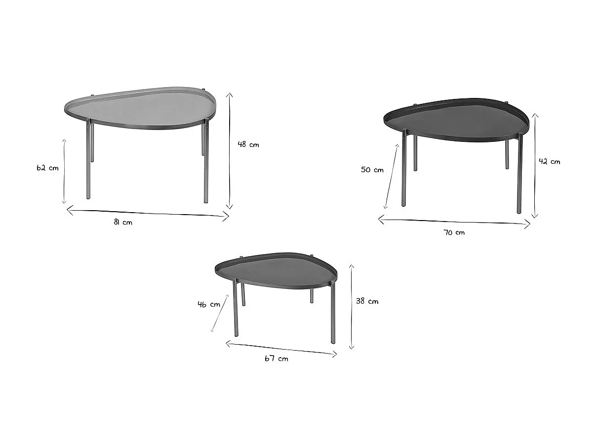 Tables basses gigognes laquées moutarde, bleu canard et bleu (lot de 3) ZURIA
