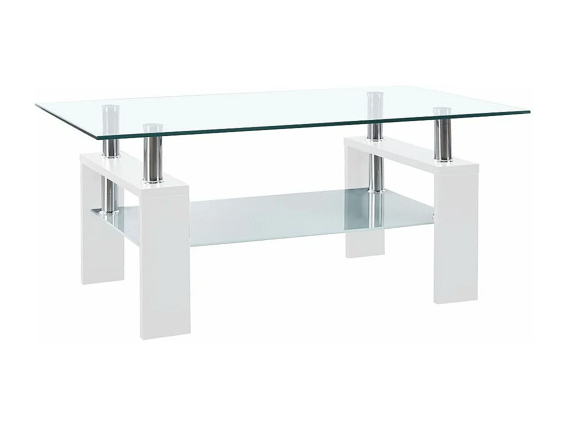 Table basse Blanc et transparent 95x55x40 Verre trempé