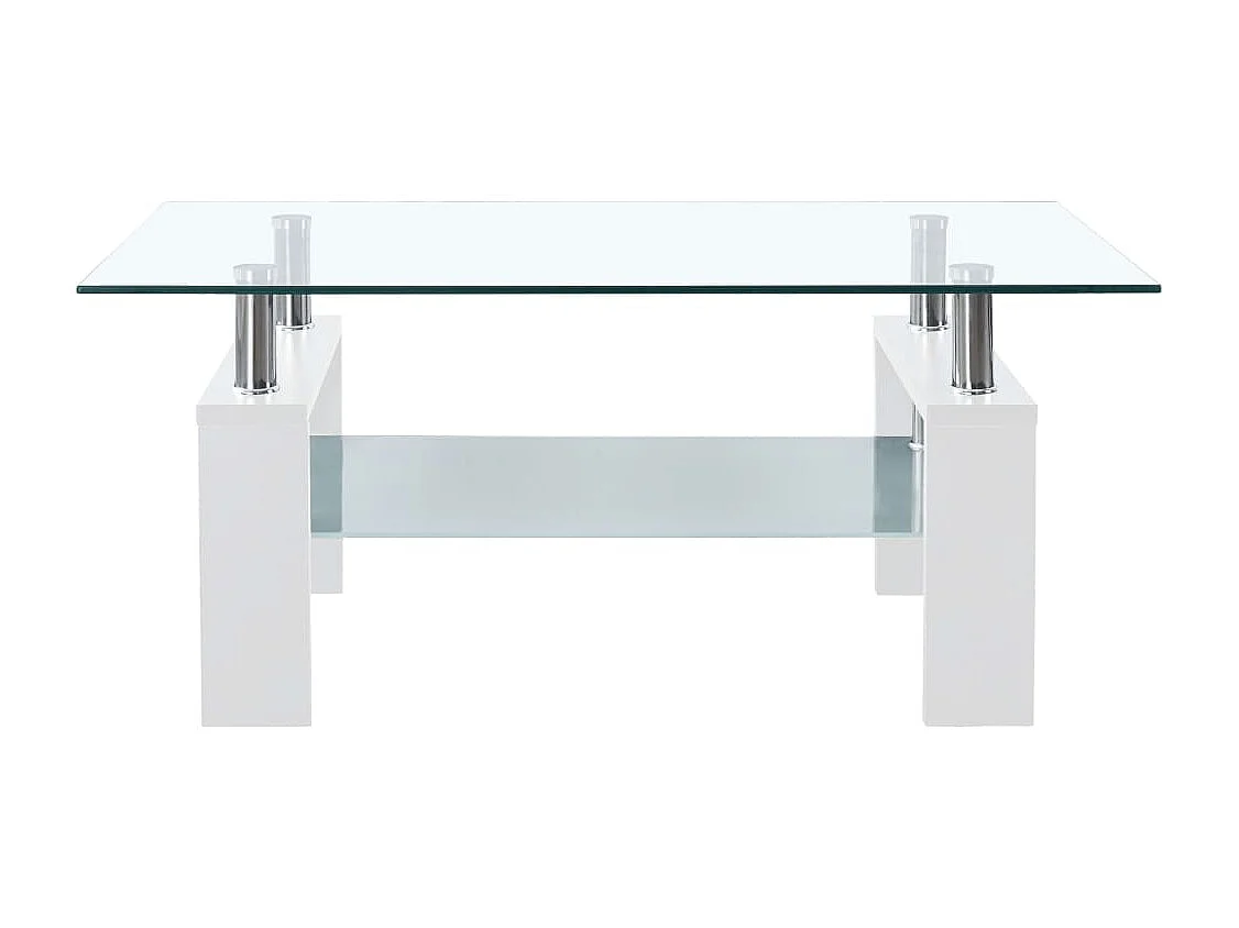 Table basse Blanc et transparent 95x55x40 Verre trempé
