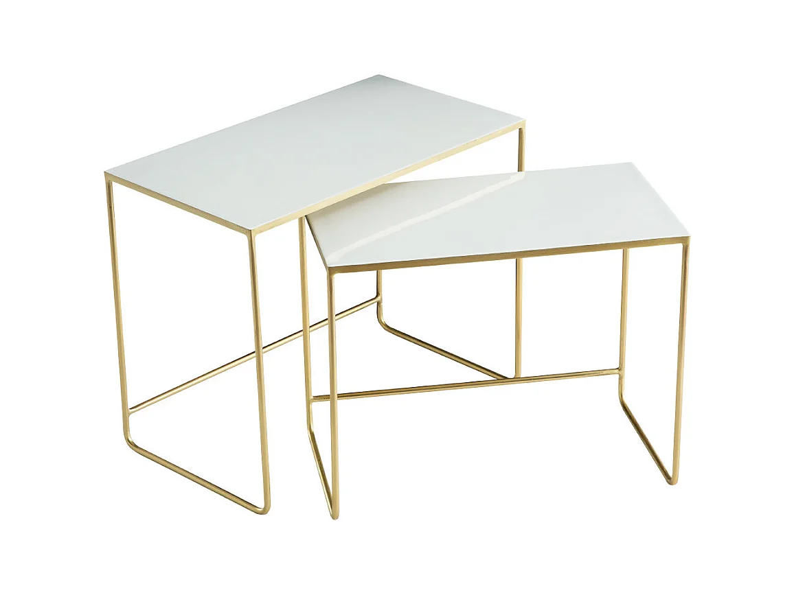 Tables basses gigognes rectangulaires design blanc et métal doré (lot de 2) WESS