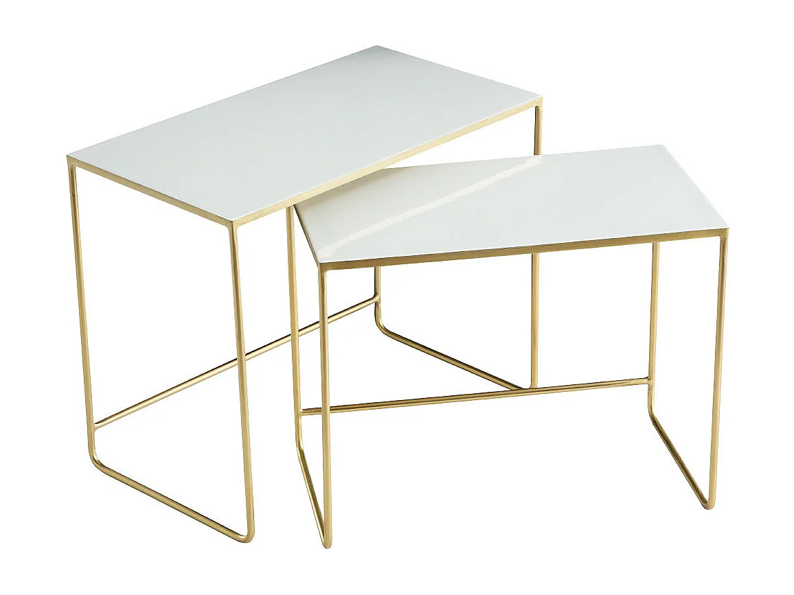 Tables basses gigognes rectangulaires design blanc et métal doré (lot de 2) WESS
