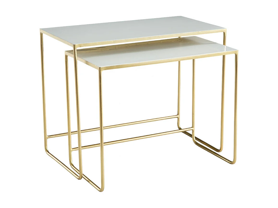 Tables basses gigognes rectangulaires design blanc et métal doré (lot de 2) WESS