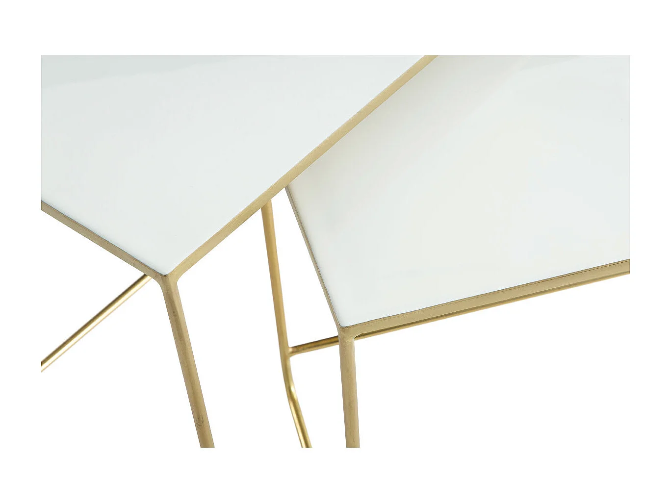 Tables basses gigognes rectangulaires design blanc et métal doré (lot de 2) WESS
