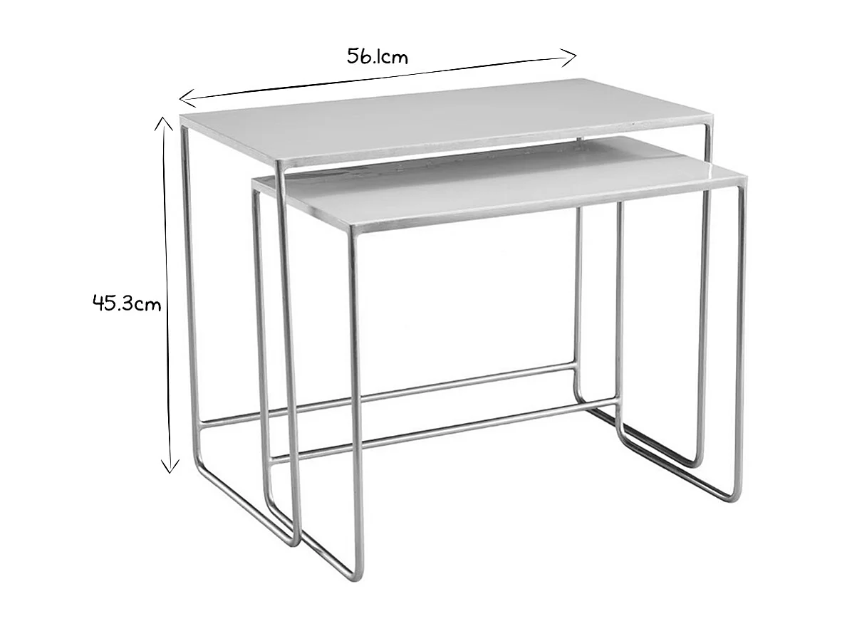 Tables basses gigognes rectangulaires design blanc et métal doré (lot de 2) WESS