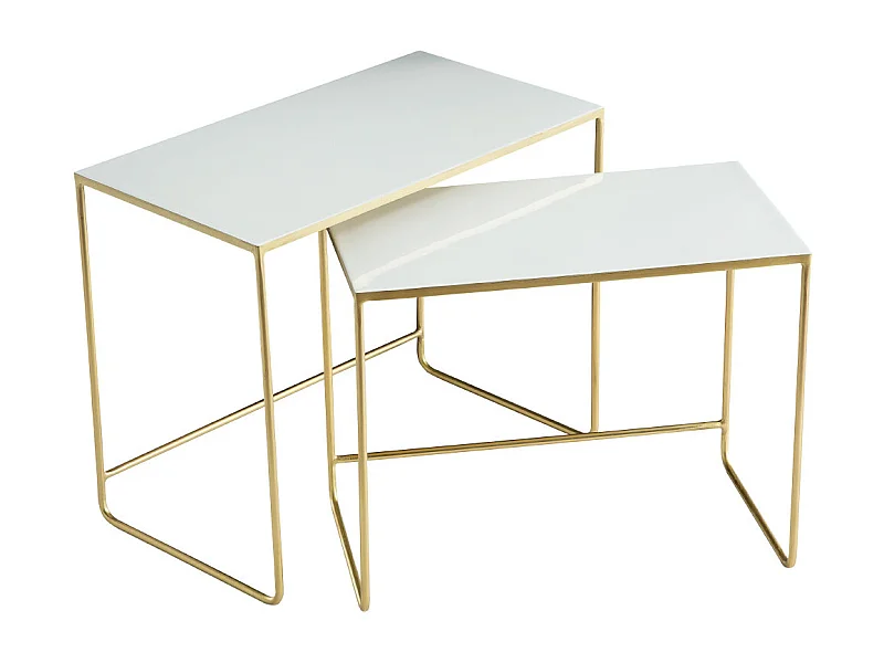 Tables basses gigognes rectangulaires design blanc et métal doré (lot de 2) WESS
