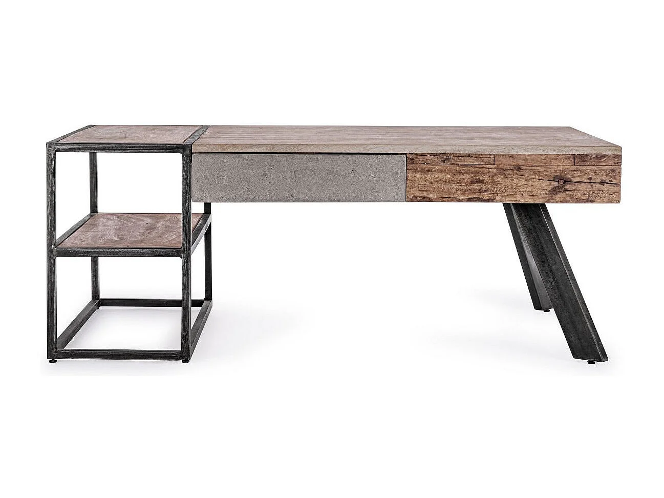 Table basse industrielle 1 tiroir bois de manguier recyclé et acier noir Kramer 118cm