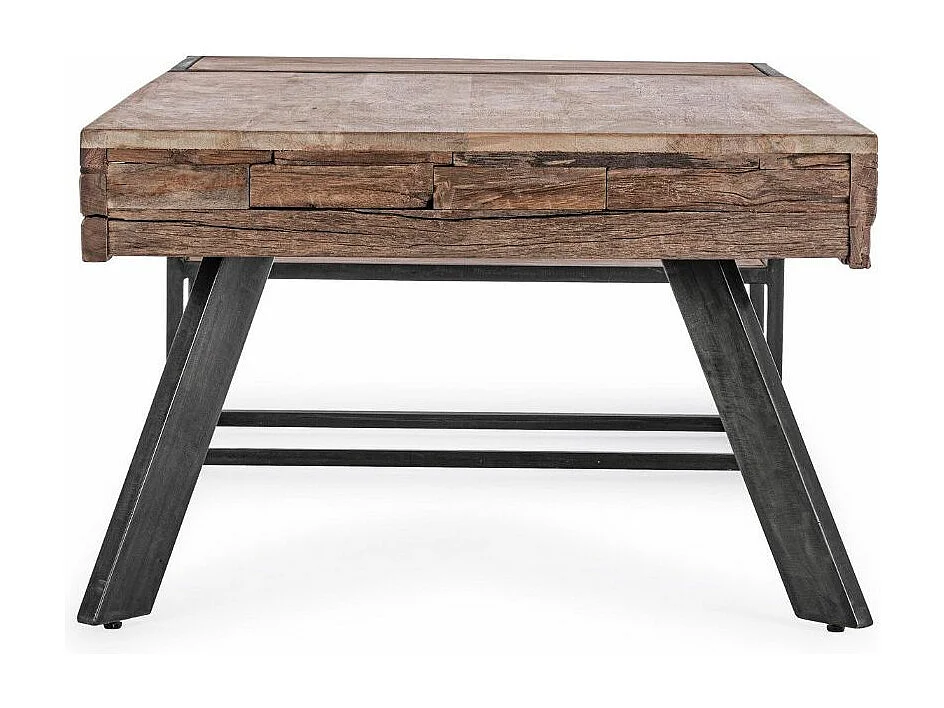 Table basse industrielle 1 tiroir bois de manguier recyclé et acier noir Kramer 118cm