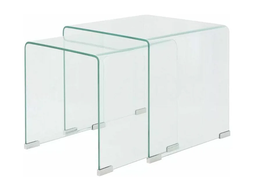 Table basse carrée verre trempé transparent Niu - Lot de 2