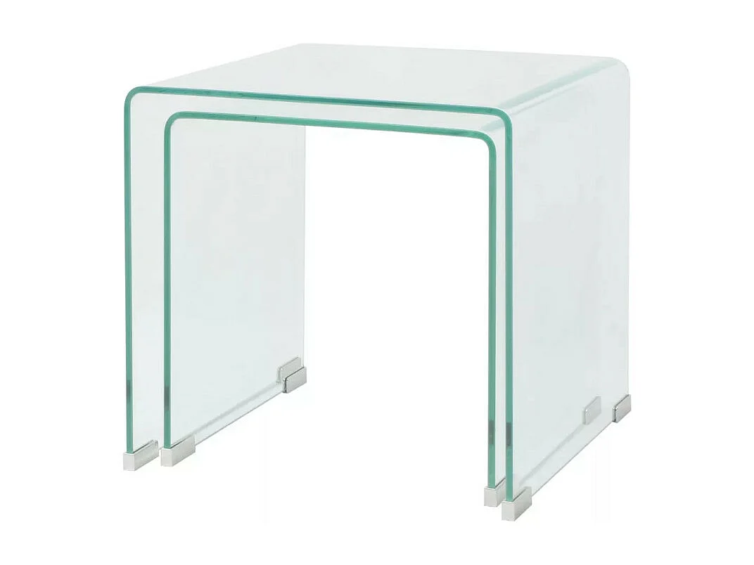 Table basse carrée verre trempé transparent Niu - Lot de 2