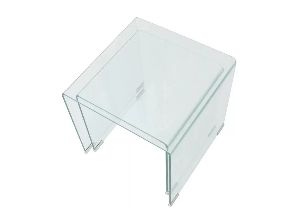 Table basse carrée verre trempé transparent Niu - Lot de 2