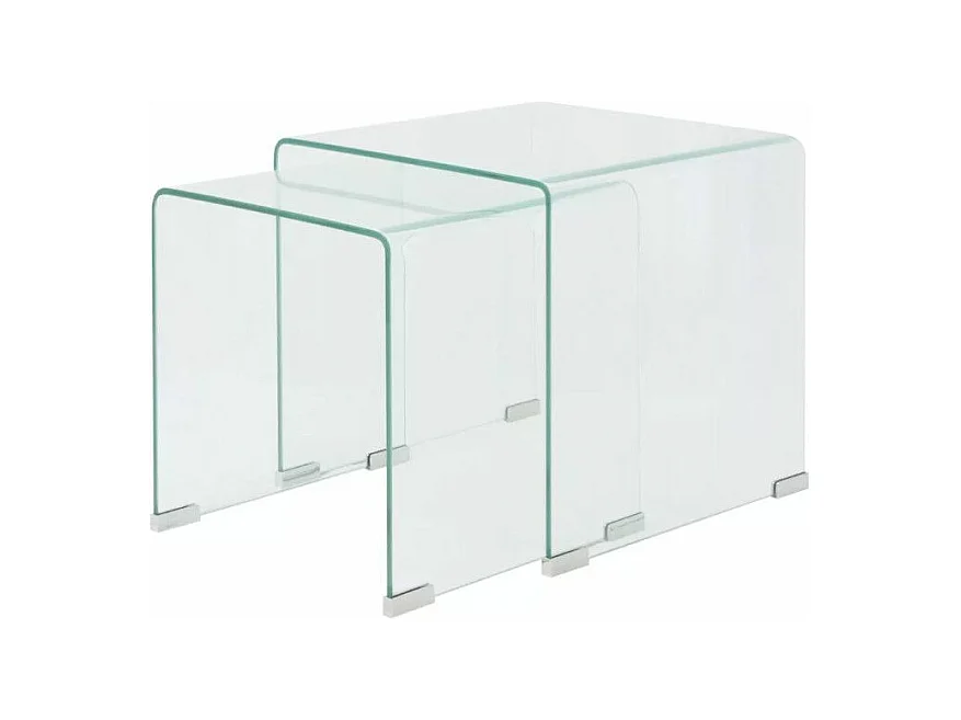 Table basse carrée verre trempé transparent Niu - Lot de 2