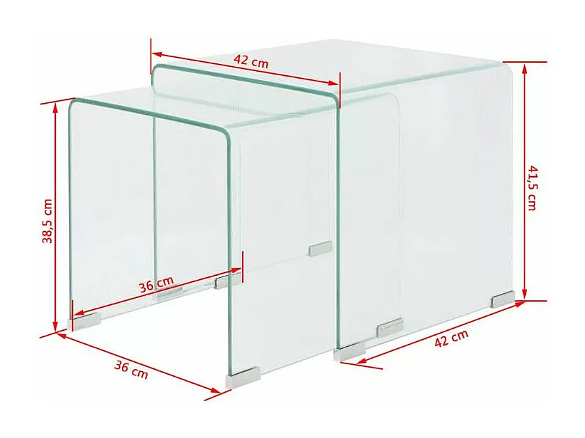 Table basse carrée verre trempé transparent Niu - Lot de 2