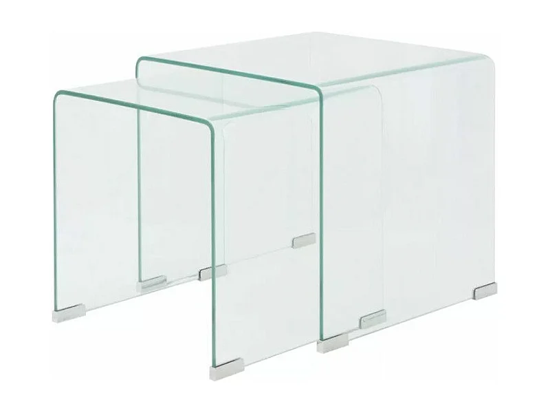 Table basse carrée verre trempé transparent Niu - Lot de 2