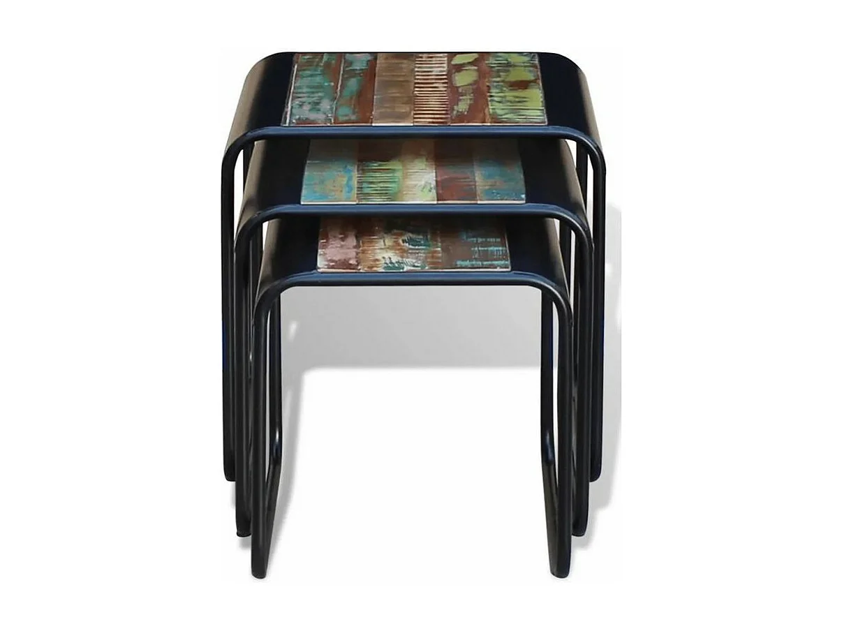 Set de 3 tables gigognes bois de récupération et métal noir Fadu
