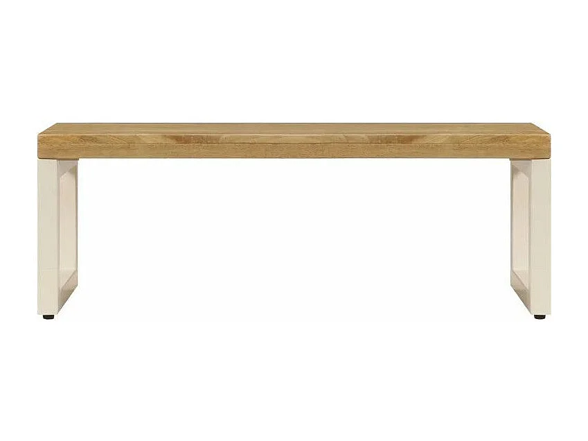 Table basse rectangulaire manguier massif clair et métal blanc Sytra