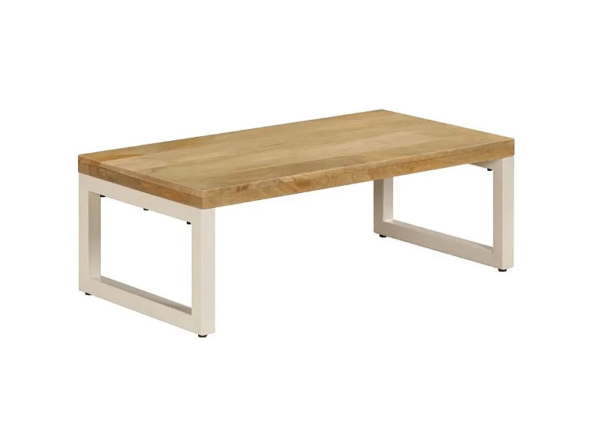 Table basse rectangulaire manguier massif clair et métal blanc Sytra