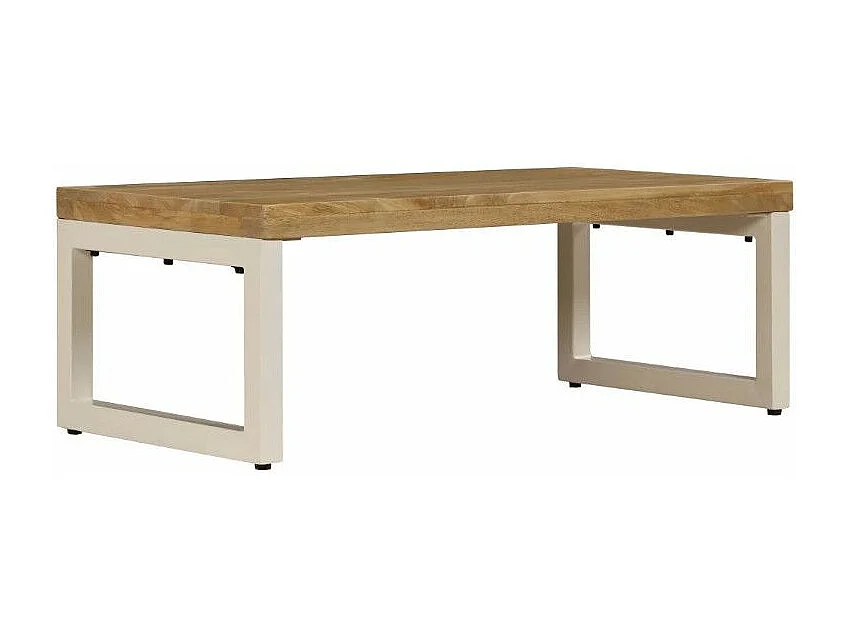 Table basse rectangulaire manguier massif clair et métal blanc Sytra