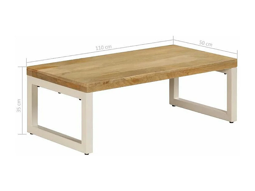 Table basse rectangulaire manguier massif clair et métal blanc Sytra